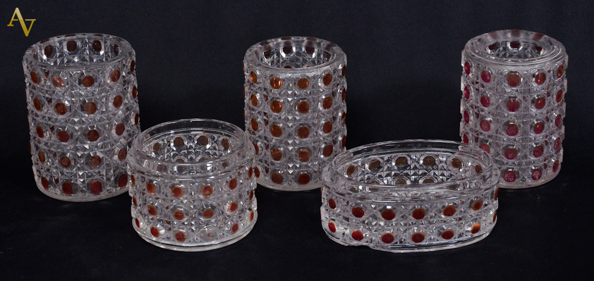 BACARAT - conjunto com 5 frascos de cristal frances lapidação...