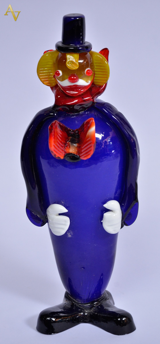 Palhaço de murano na cor azul marinho. Alt. 33 cm.