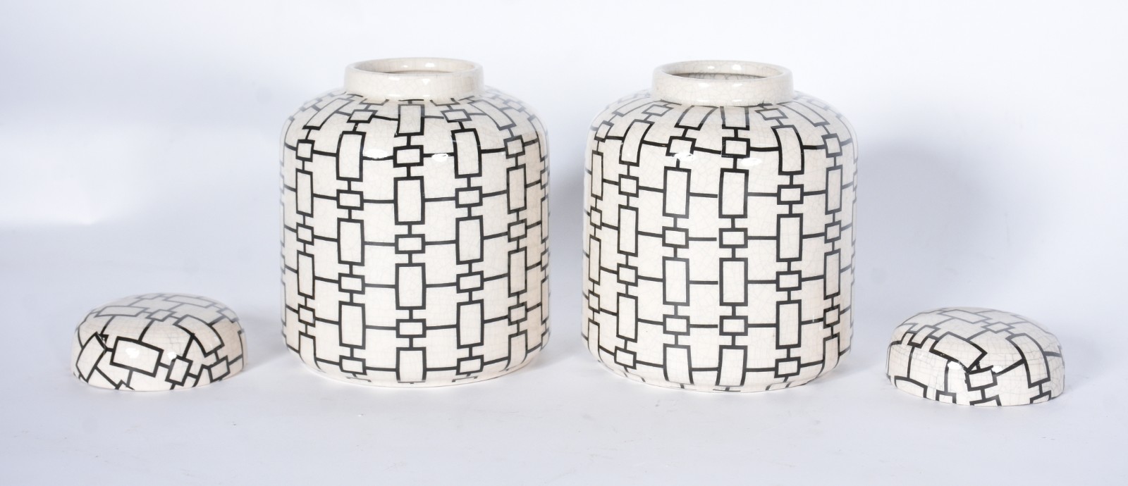 Par de potiches de porcelana, decoração geométrica. - foto 3 de 5