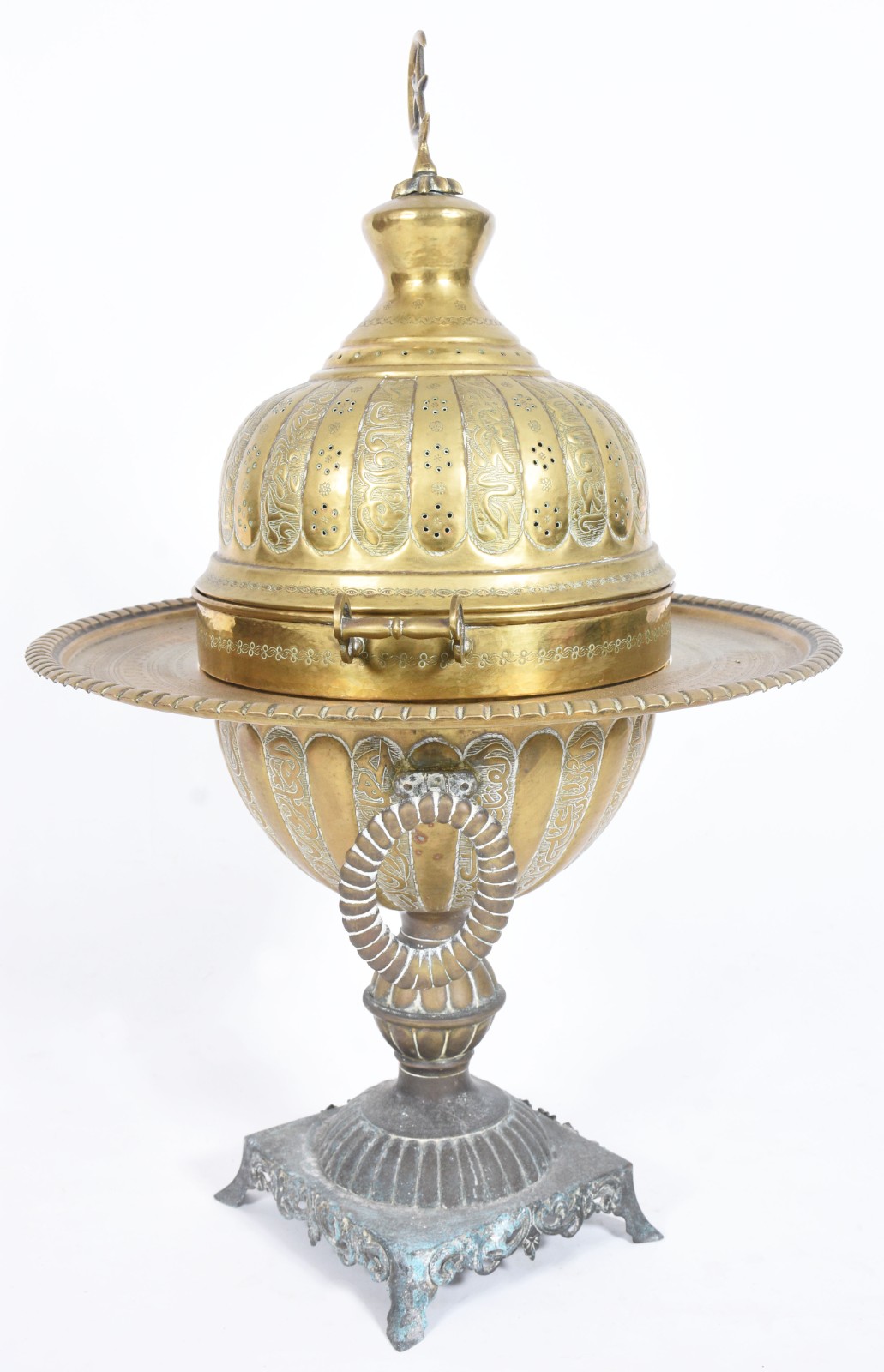 Grande incensário de metal dourado oriental. (base com oxidações). - foto 9 de 9