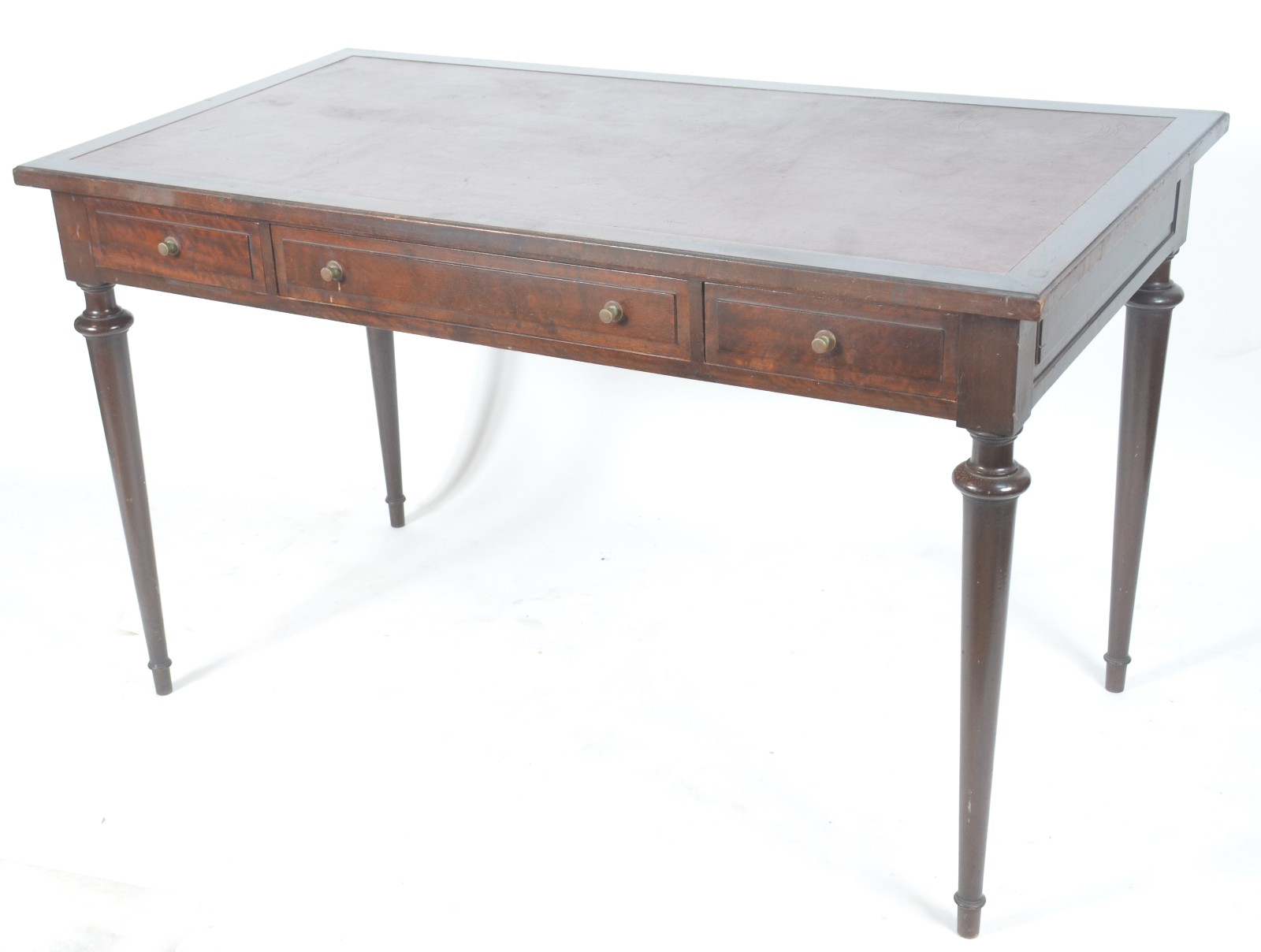 Mesa de escritório de madeira nobre com 3 gavetas, pernas... - foto 1 de 10