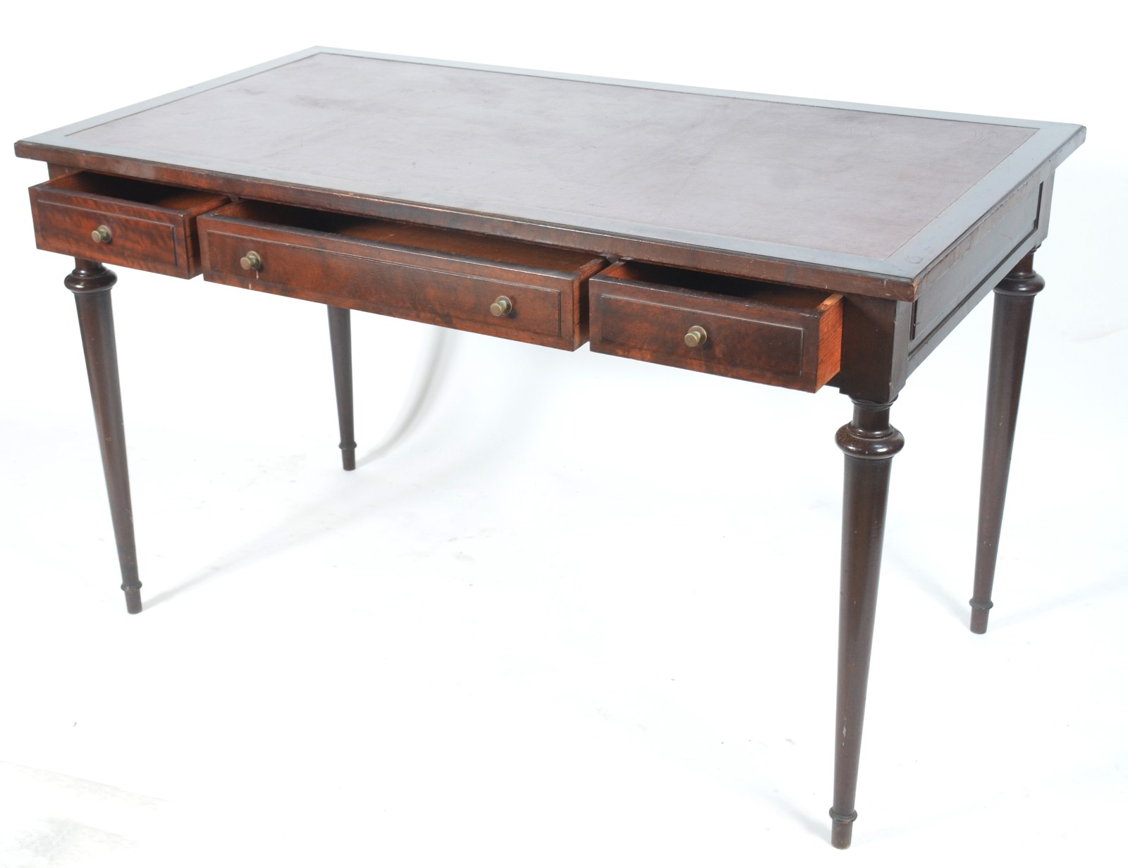 Mesa de escritório de madeira nobre com 3 gavetas, pernas... - foto 2 de 10