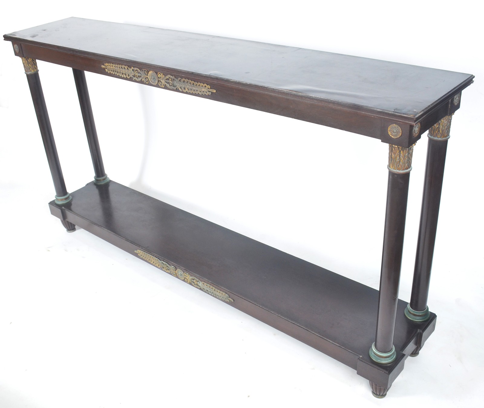 Console de madeira nobre com 4 colunas cilindricas unidas por platô... - foto 2 de 11