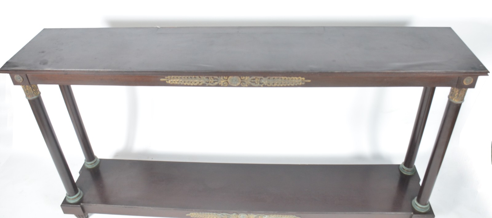 Console de madeira nobre com 4 colunas cilindricas unidas por platô... - foto 3 de 11
