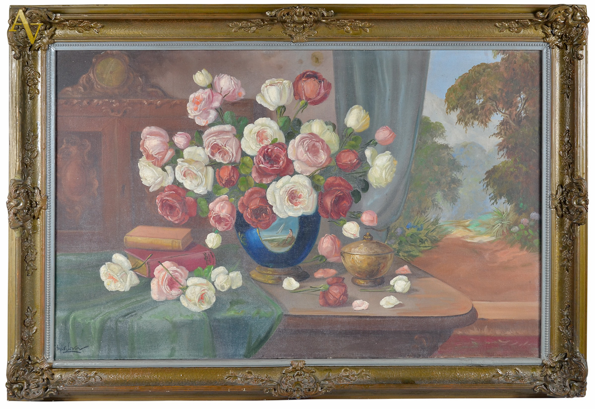 WERNER LEVIN - Paisagem vasos com flores - ost - 74 x 117 m.