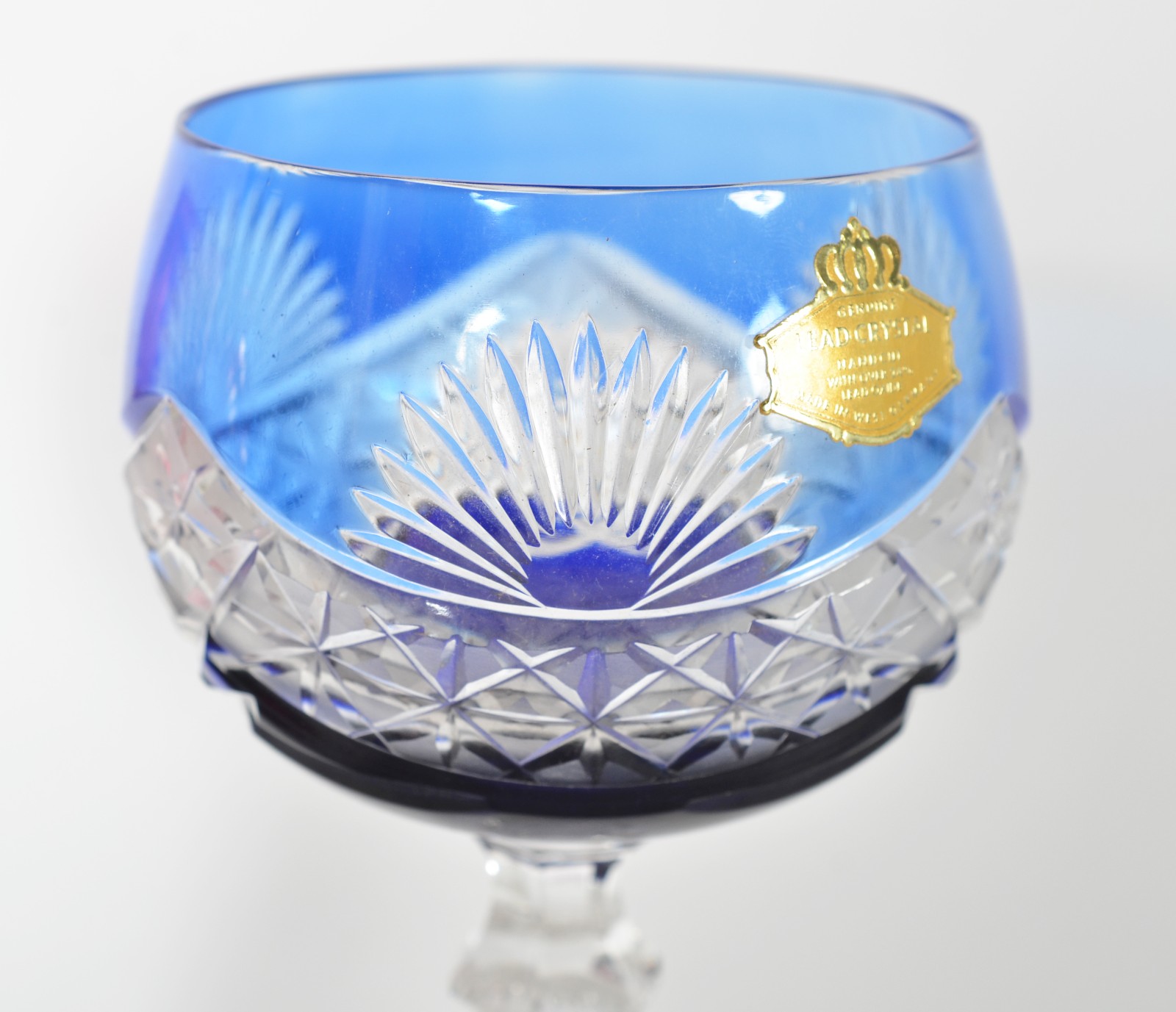 Duas taças para vinho de cristal alemão lapidado, pés altos, doublé... - foto 4 de 6