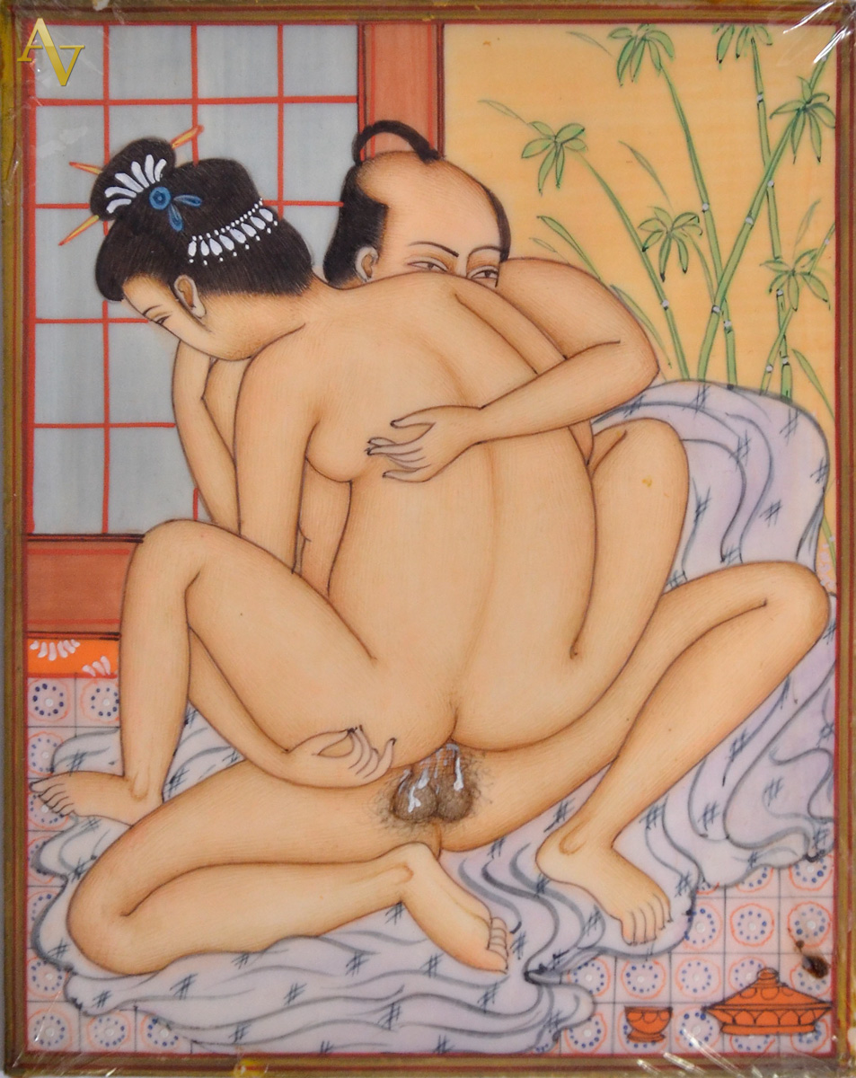Placa erotica de marfim chines - Med. 8 x 10 cm.