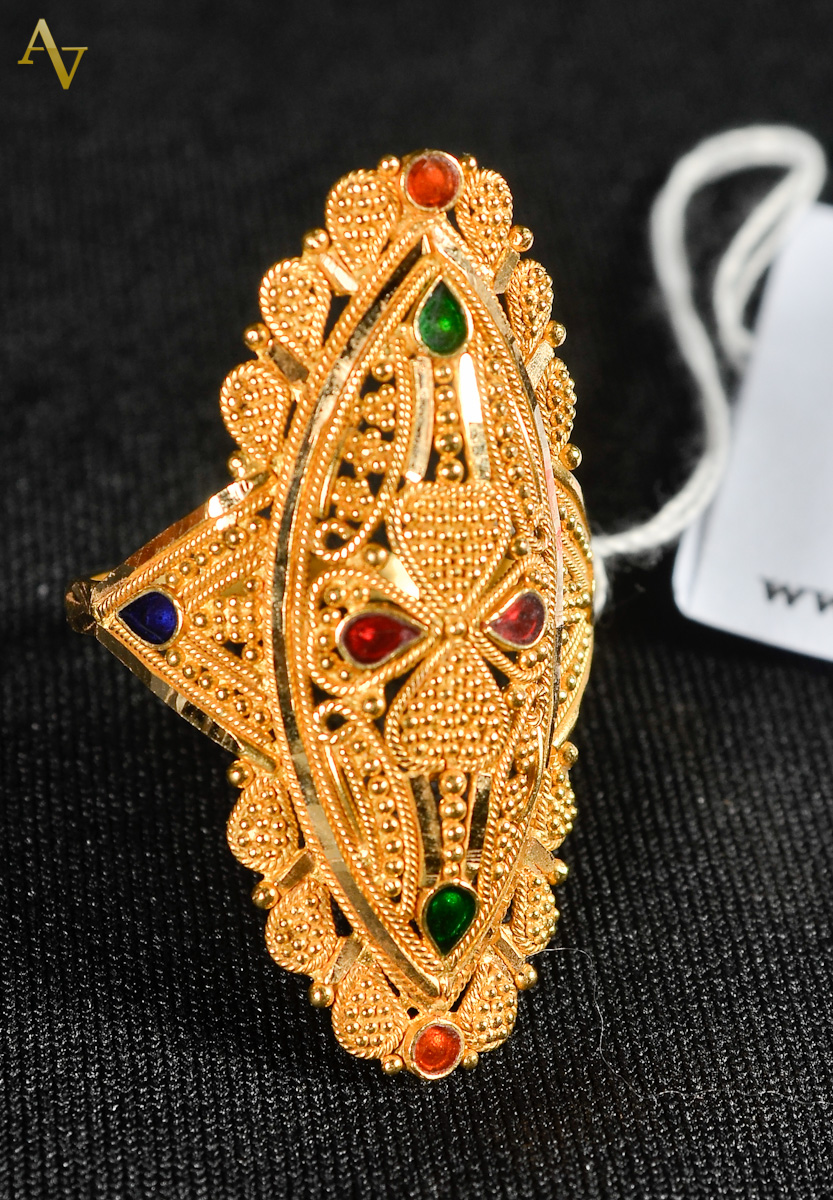 Antigo anel indiano ouro 21ct com rubis e safira aro 20 - 5,9gr.