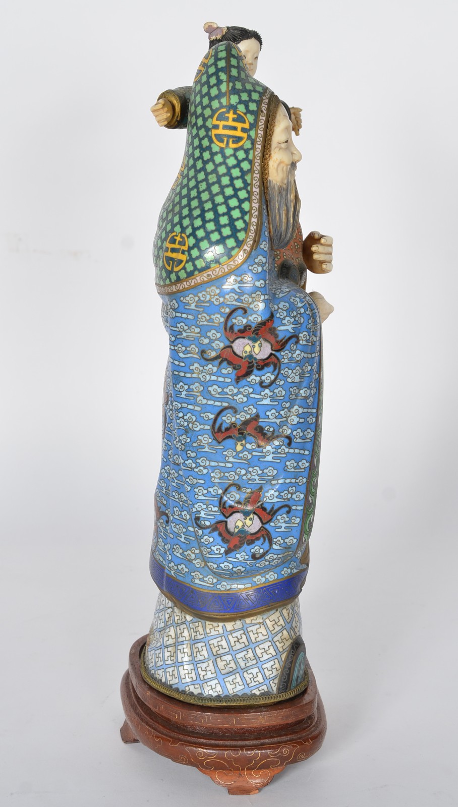 Escultura chinesa de cloisoné e marfim representando figura de ancião... - foto 5 de 9