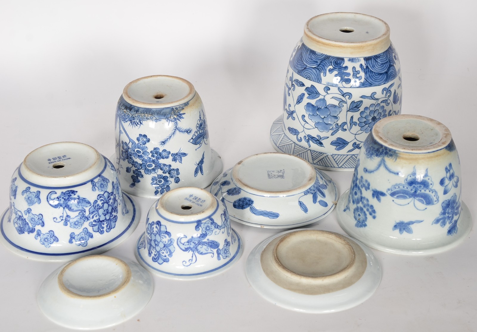 Cinco cachepots redondos de porcelana oriental azul e branca (2 sem... - foto 6 de 11