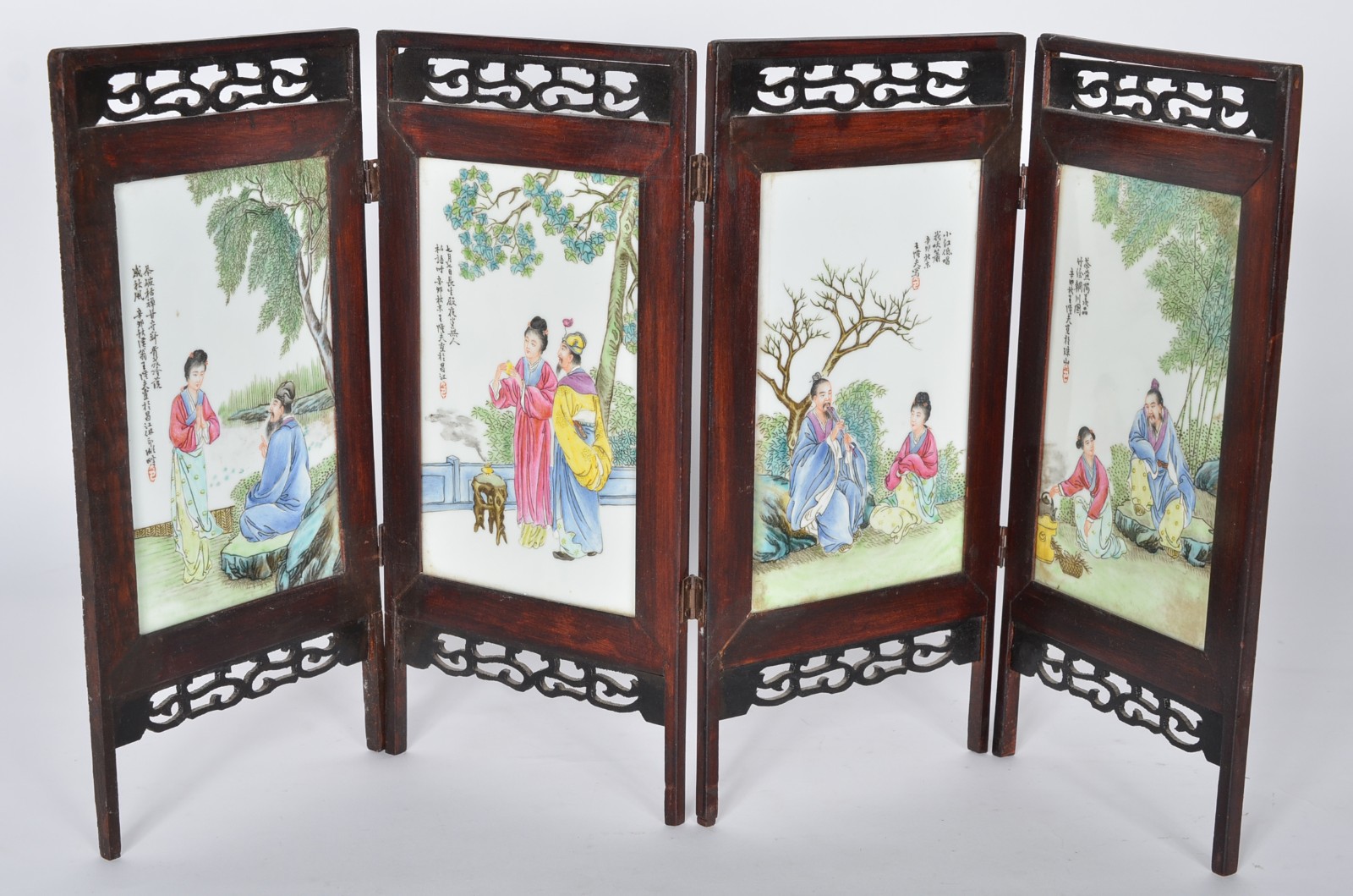 Biombo oriental de estante de porcelana chinesa com gueixas em... - foto 1 de 7