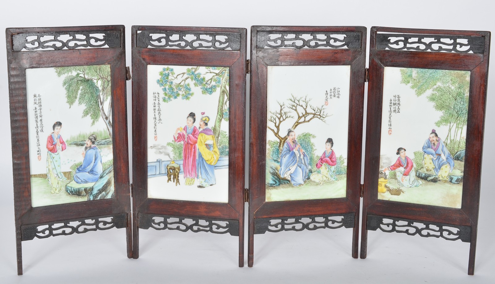 Biombo oriental de estante de porcelana chinesa com gueixas em... - foto 2 de 7