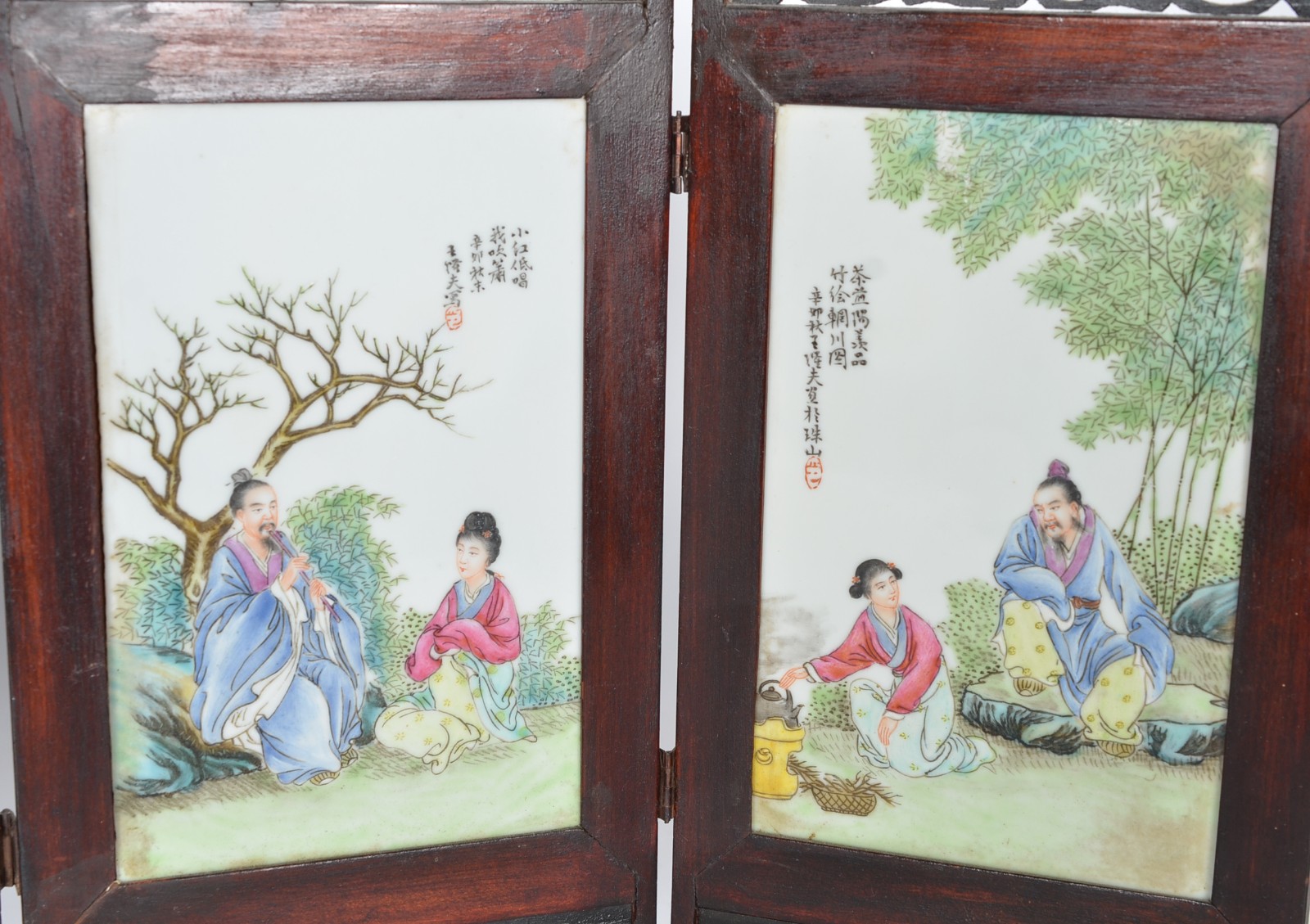 Biombo oriental de estante de porcelana chinesa com gueixas em... - foto 4 de 7