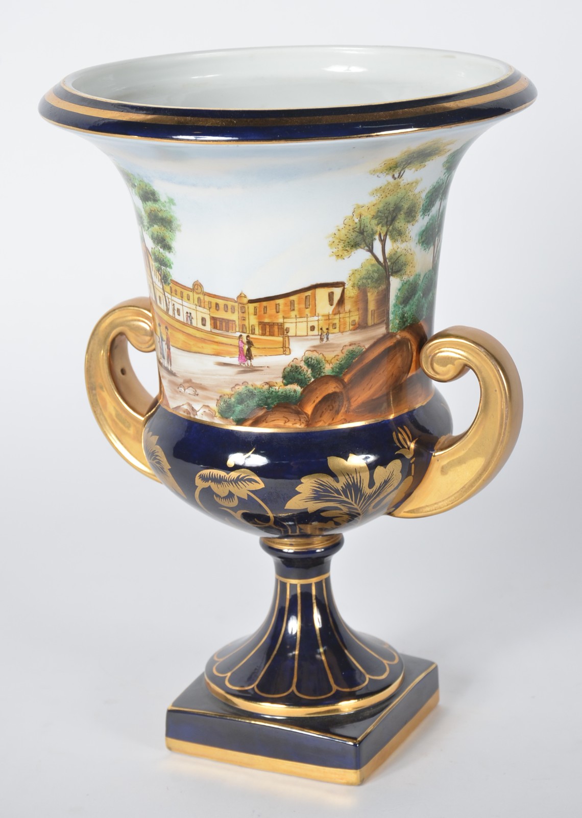 Ânfora de porcelana francesa de Sèvres, fundo em azul cobalto e... - foto 2 de 9