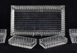 Porta petiscos de cristal lapidado comp.de cinc... - Porta petiscos de cristal lapidado comp.de cinco peças. Med. base 34 x 18cm.