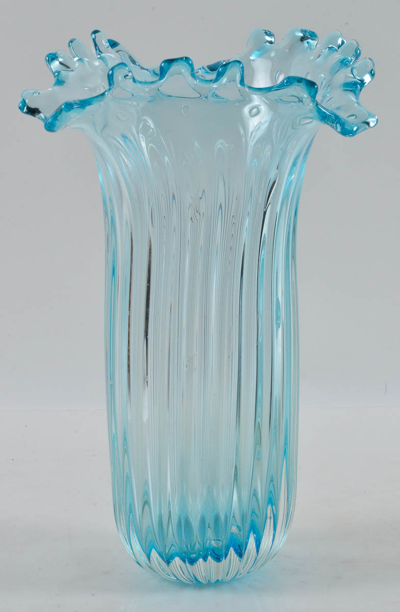 Vaso de murano azul frisado - alt. 43cm -diam.30cm