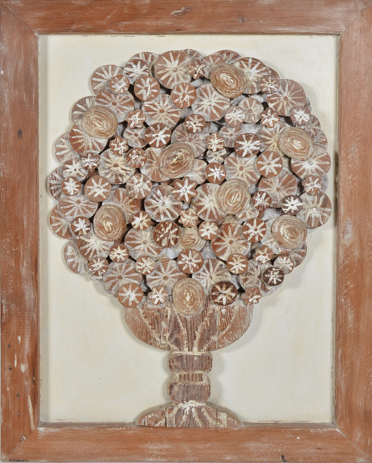 Arte Popular - Painel de madeira com vaso de flores. - foto 2 de 6