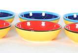 Cerámica Del Río Salado (1969),  - Seis bowls de cerâmica espanhola pintados à mão em policromia com figuras de "sol" estilizado.