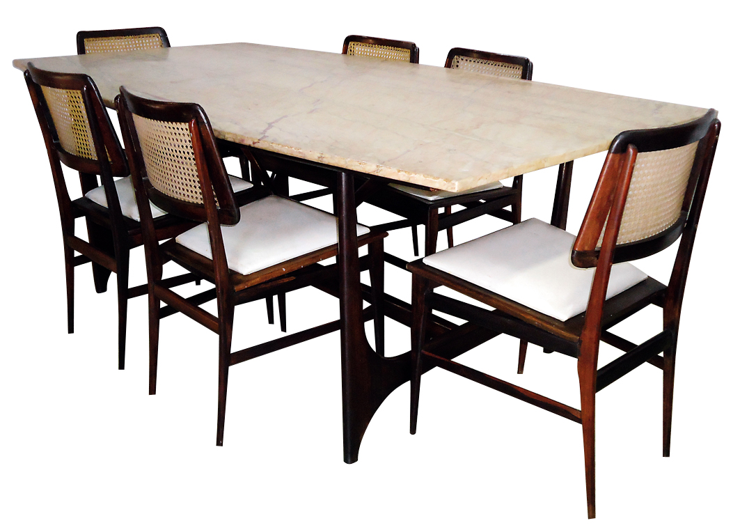 TENREIRO - Mesa de jantar de jacarandá com tampo de mármore med. 1,04...