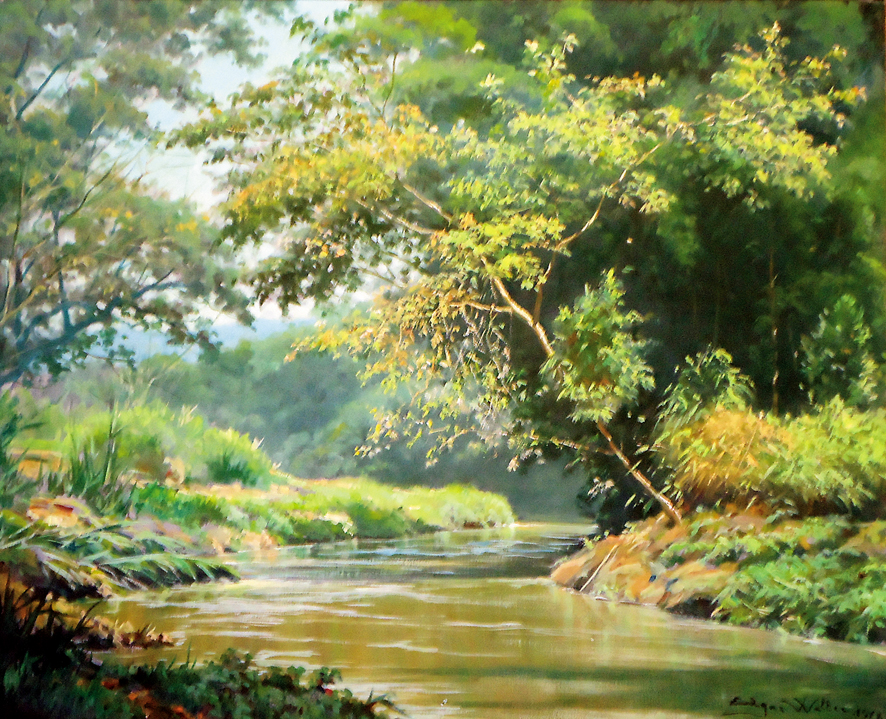 EDGAR WALTER -Paisagem com riacho, Minas 1978 - ost - 65 x 55cm.