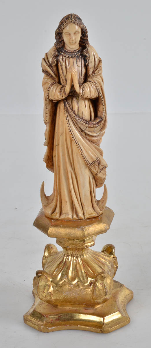 Belíssima imagem de Nossa Senhora de marfim indo portugues, base de...