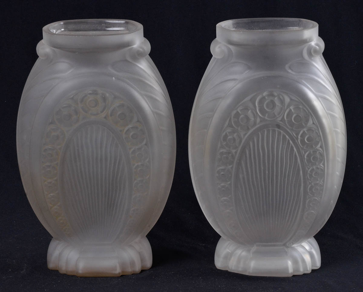 Par de vasos franceses de pasta de vidro, assinados LUNEVILLE - alt...