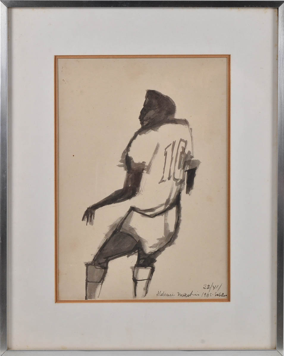 ALDEMIR MARTINS - Pelé - dat. 1965 - aguada de nanquim - 43 x 30