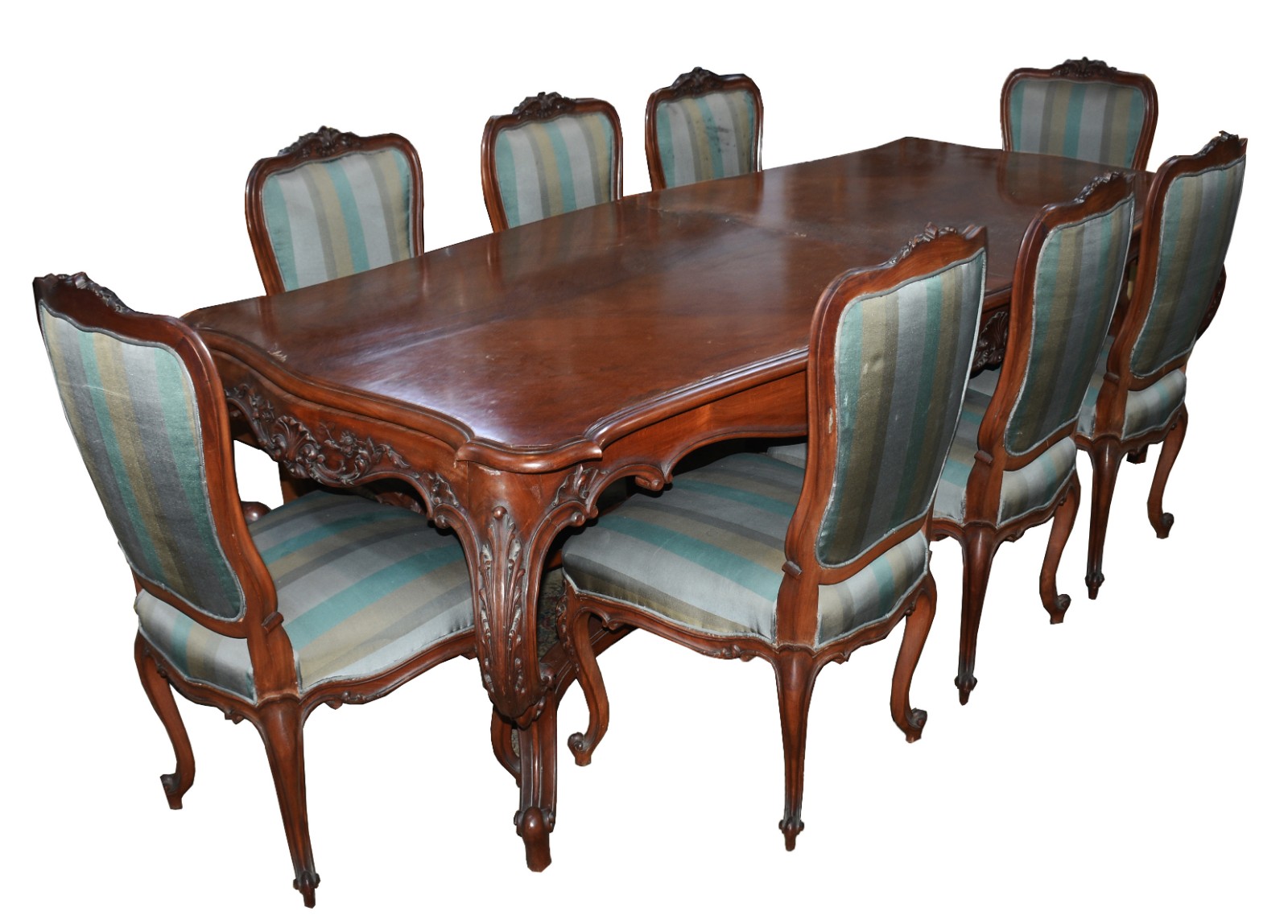 Mesa de jantar de madeira nobre. Acompanham 8 cadeiras com 2 tabuas... - foto 1 de 10