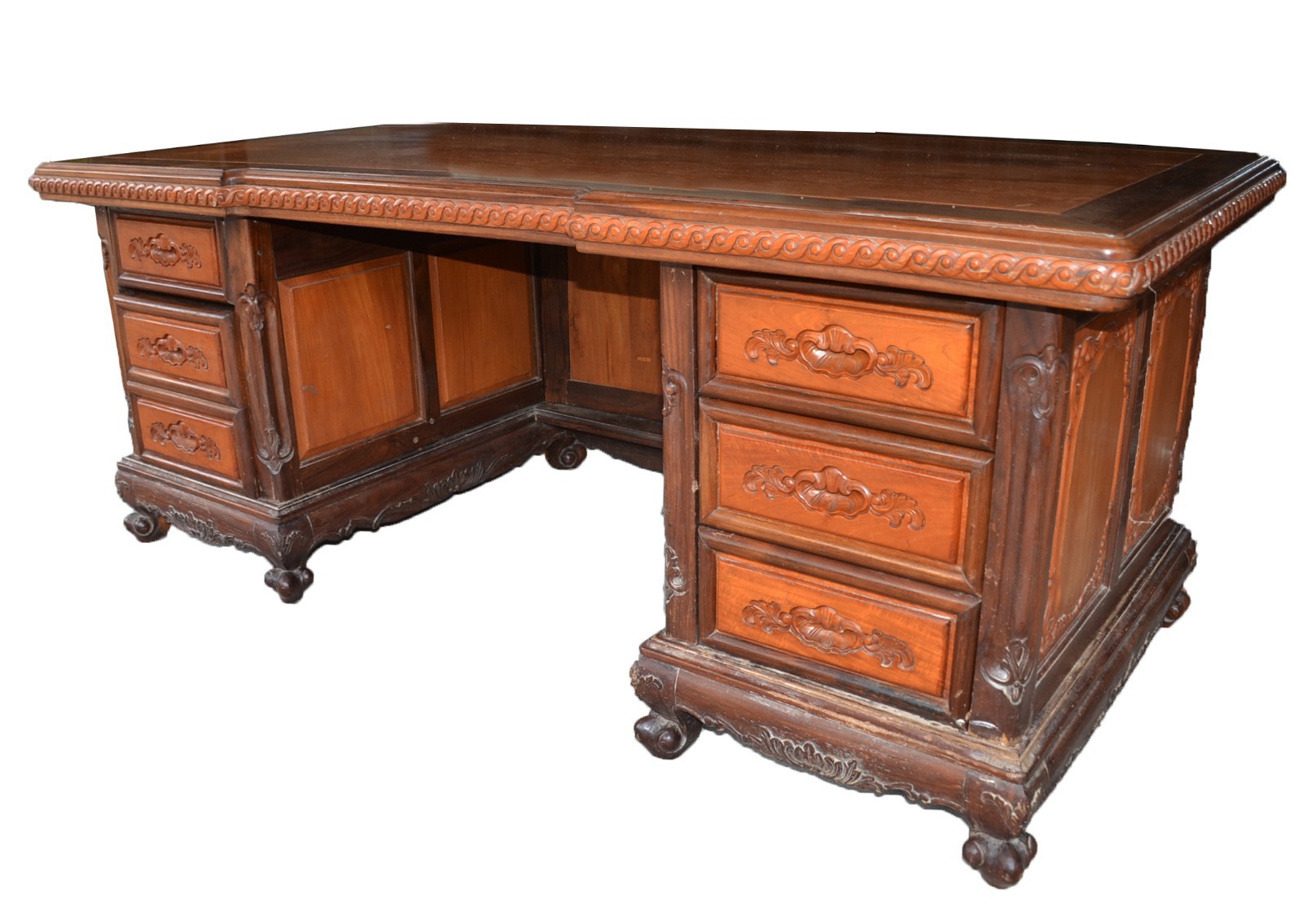 Elegante mesa escrivaninha de madeira nobre toda de encaixe, seis... - foto 1 de 11