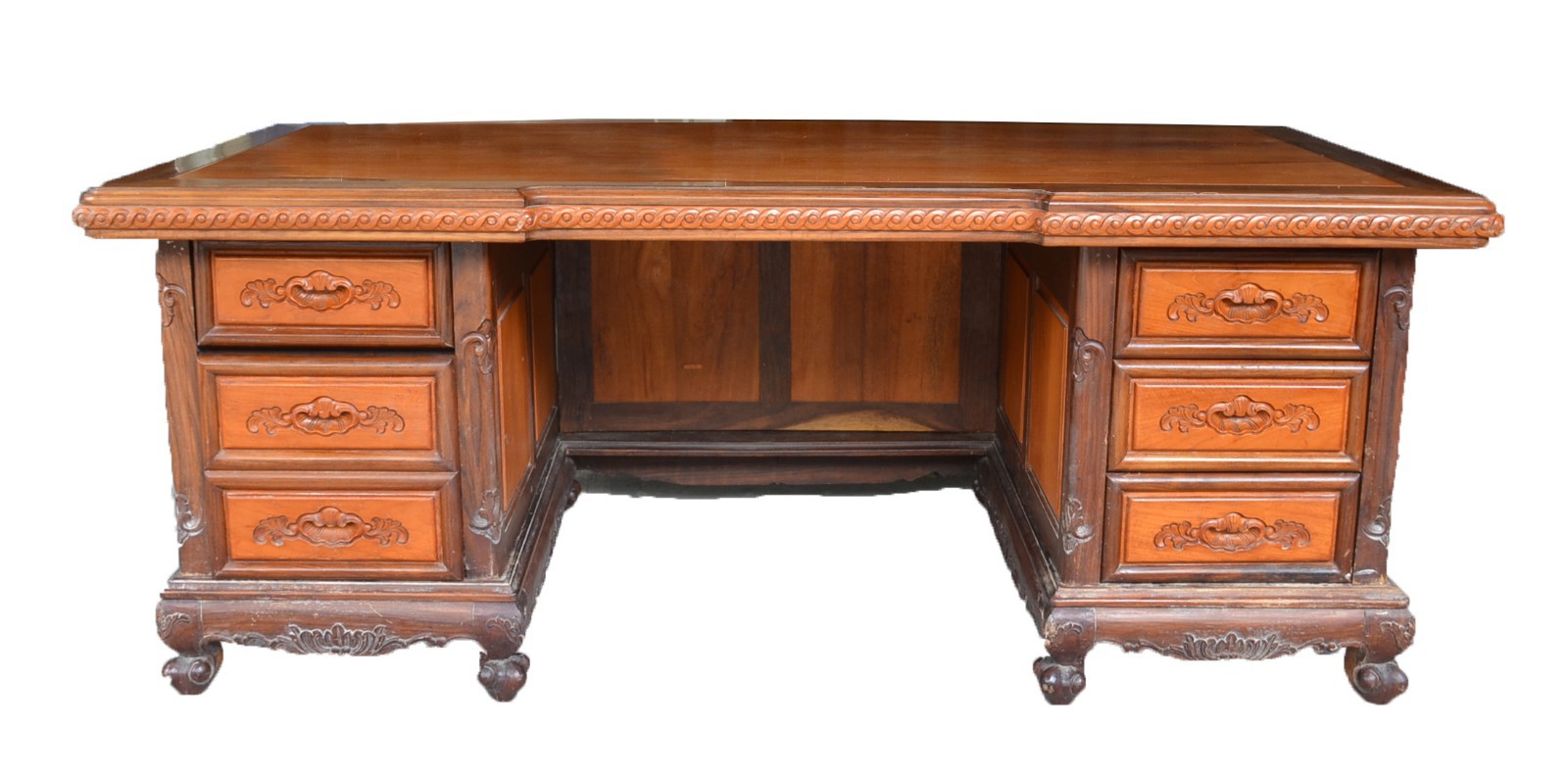 Elegante mesa escrivaninha de madeira nobre toda de encaixe, seis... - foto 2 de 11