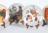 Norman Rockwell,  - Quatro pratos de porcelana americana, edições limitadas, decorados com cenas natalinas em policromia.