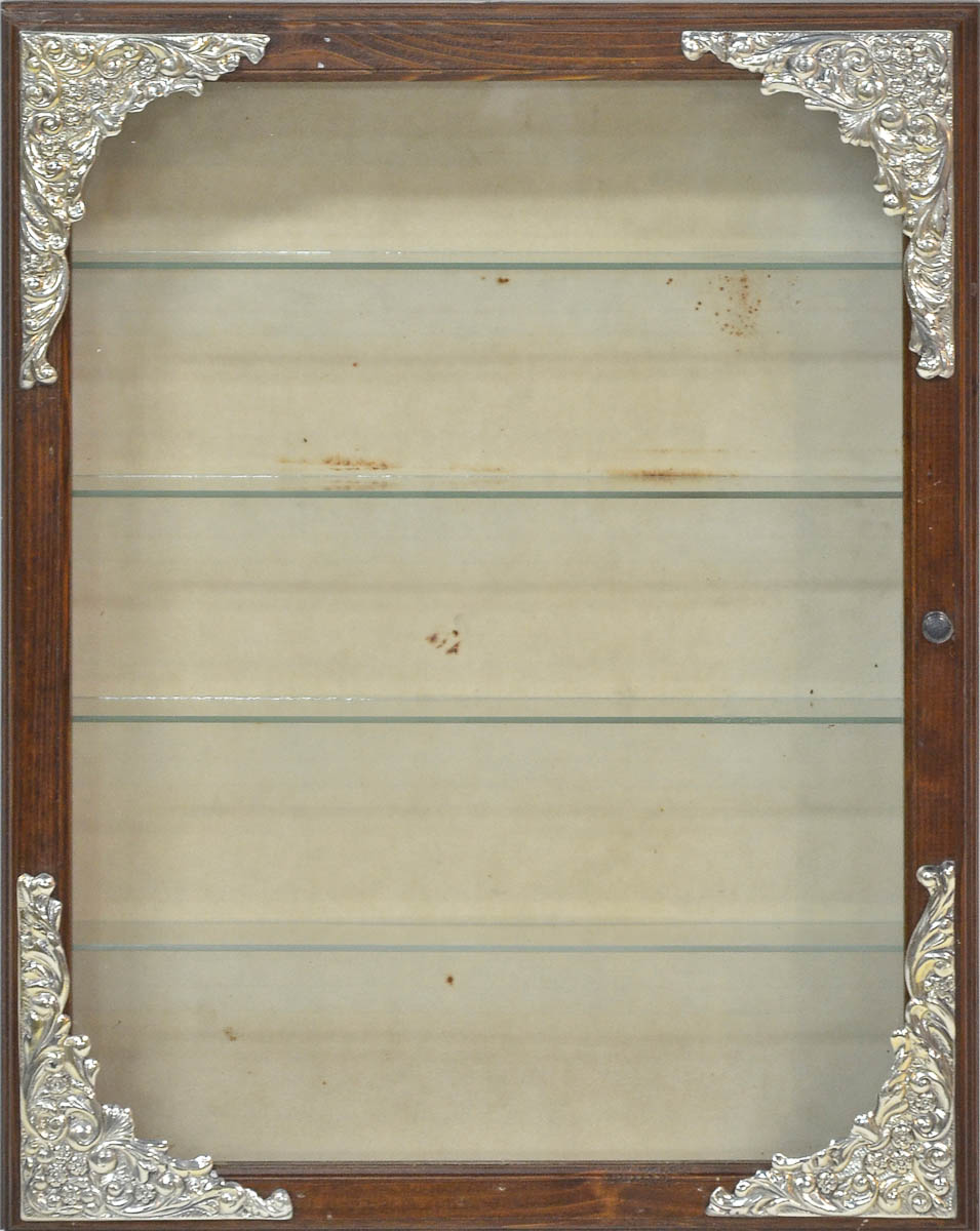 Vitrine para jóias de madeira e vidro com detalhes de metal, med. 49...