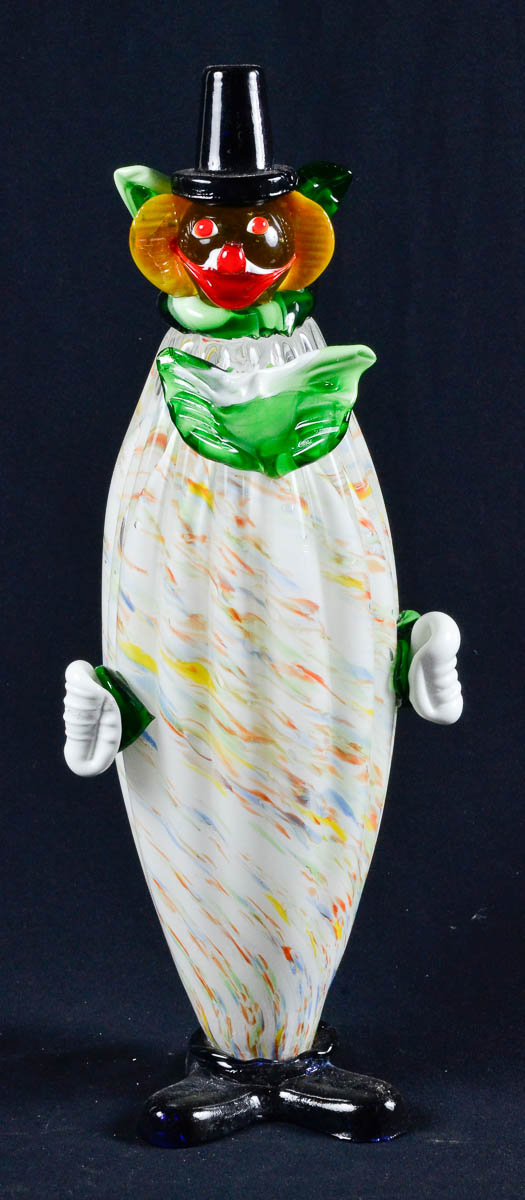 Palhaco em murano branco mesclado. alt. 40cm.