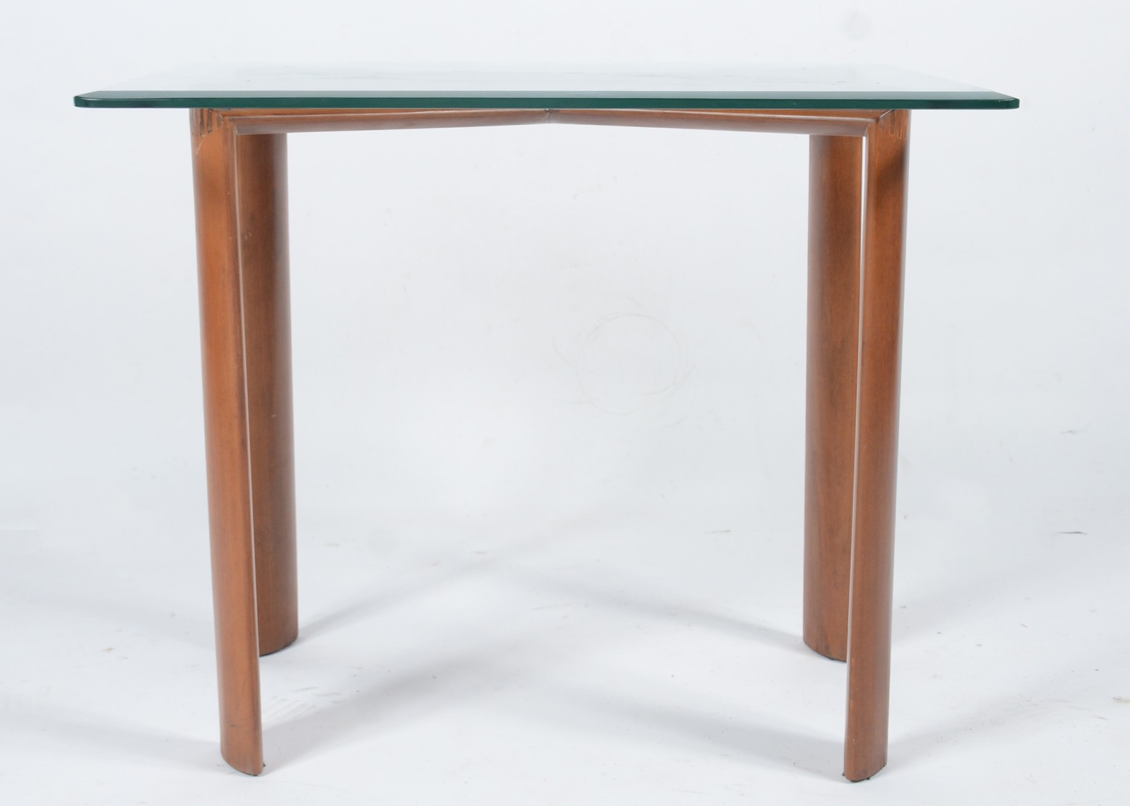 Mesa auxiliar com base de madeira feitio "X", tampo de cristal... - foto 4 de 4