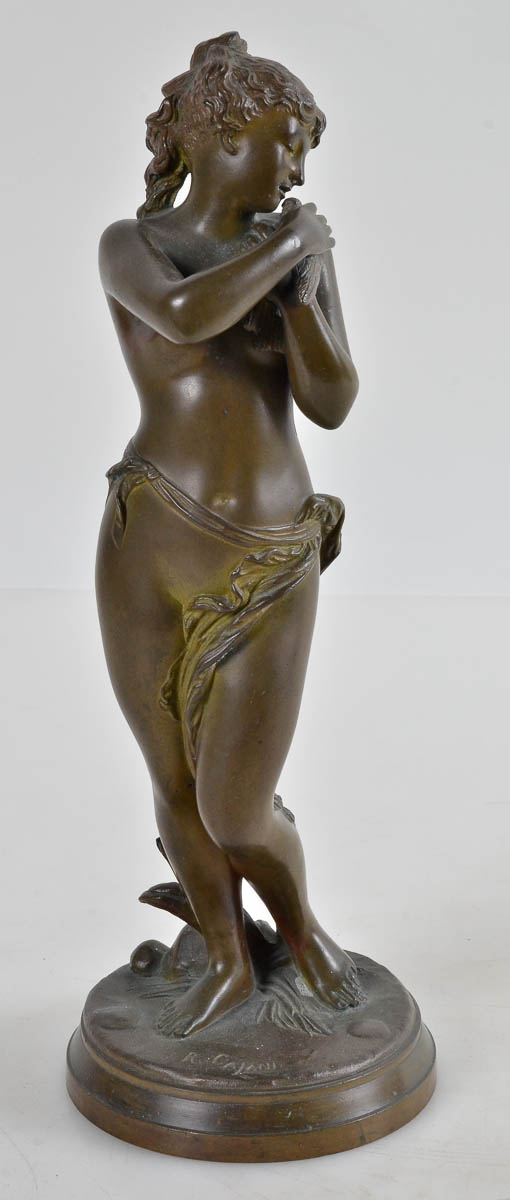 Escultura art noveau de bronze repres. Mulher com pássaro, assinado... - foto 1 de 2