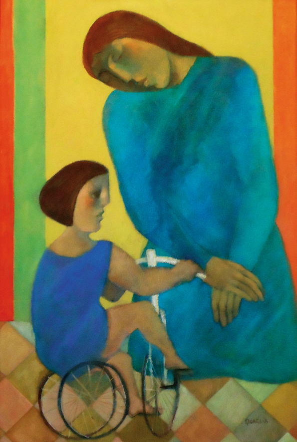 QUAGLIA, Joao - mãe e filha com bicicleta - ost - ass. - 73 x 50cm.