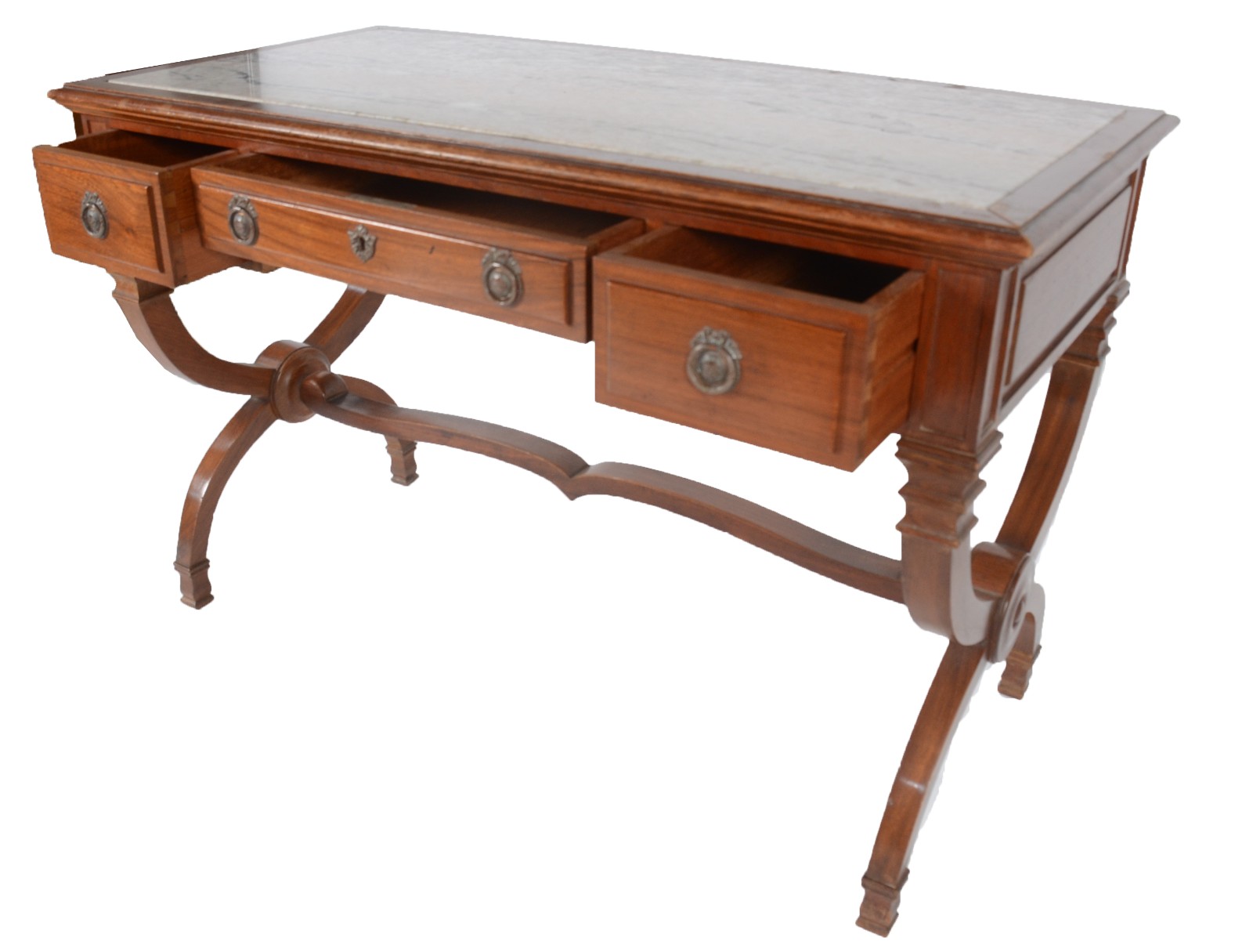 Mesa de escritório de madeira nobre, tampo retangular com mármore... - foto 2 de 10