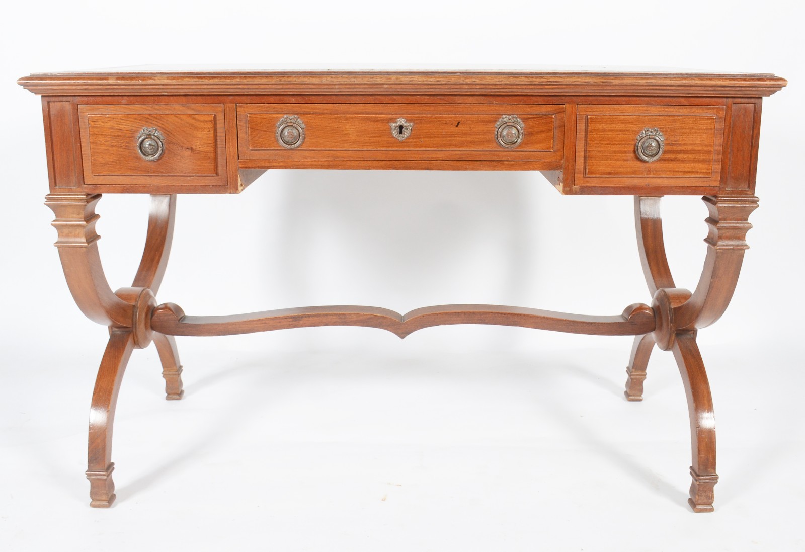 Mesa de escritório de madeira nobre, tampo retangular com mármore... - foto 4 de 10