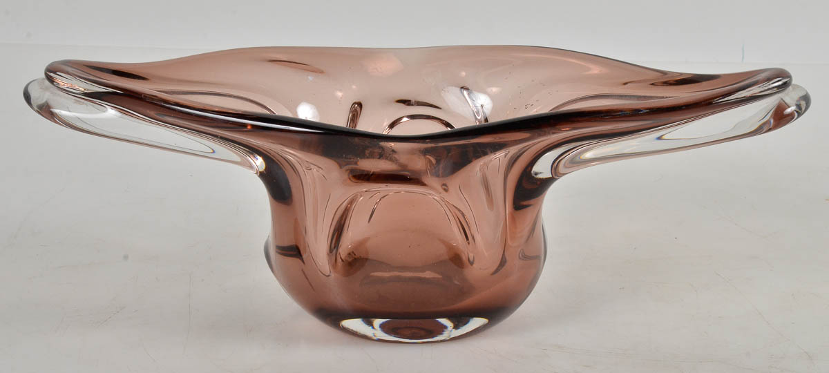 Centro de mesa de murano fume med. 38 x 14 alt. 11 cm.