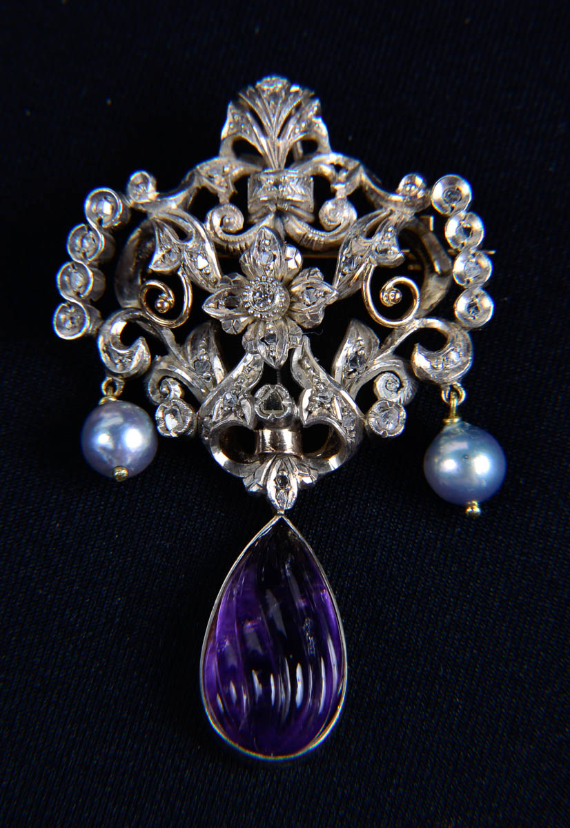 VICTORIANA- Pendente e broche em prata sobre ouro 18K, contraste de...