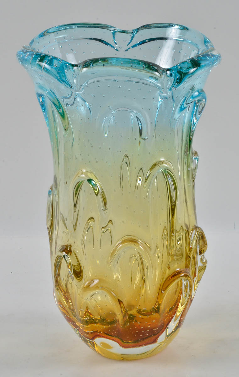 Vaso de murano na cor ambar e azul - alt. 40cm -diam.25cm