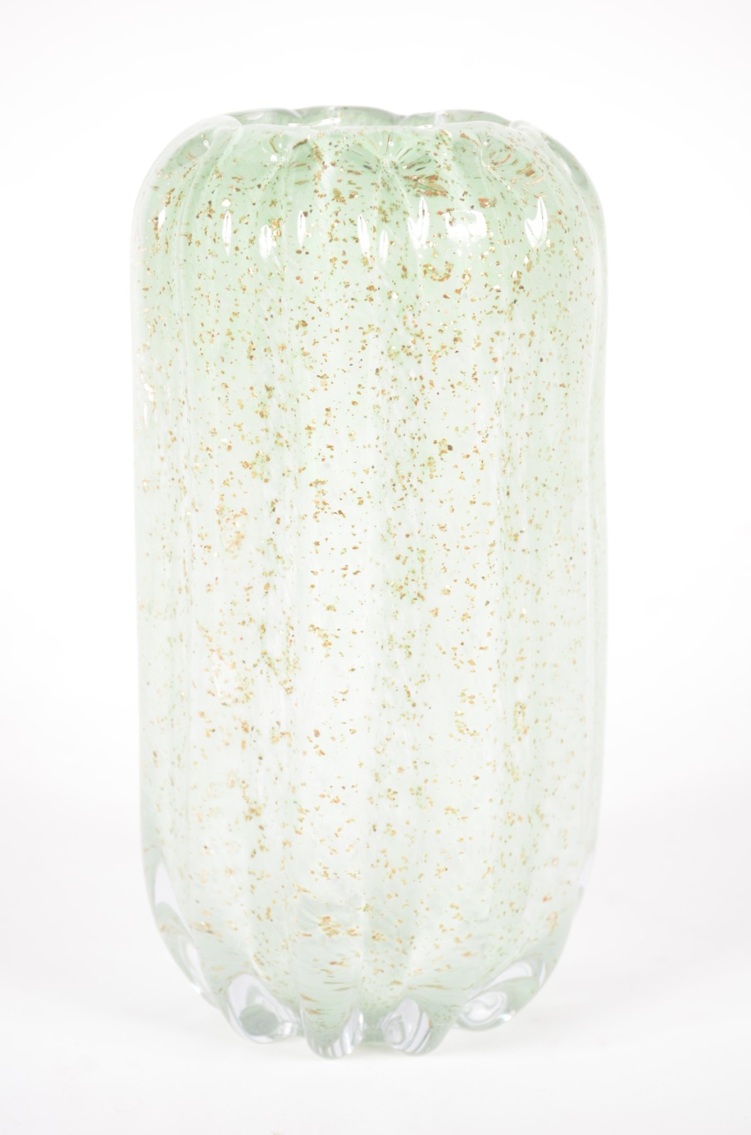 Vaso de vidro decorativo em gomos com pó de ouro. - foto 1 de 4