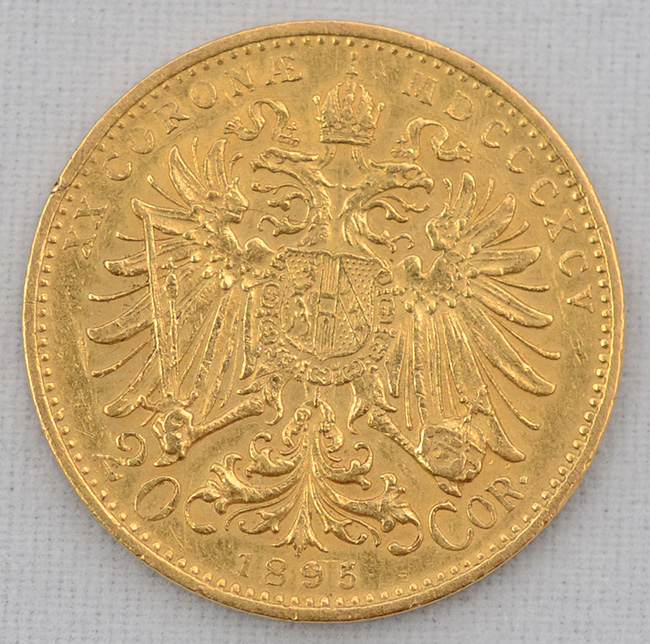 20 CORONAS - Império Austro Húngaro - Peso 6,77 g - 1895 - Título do... - foto 2 de 2
