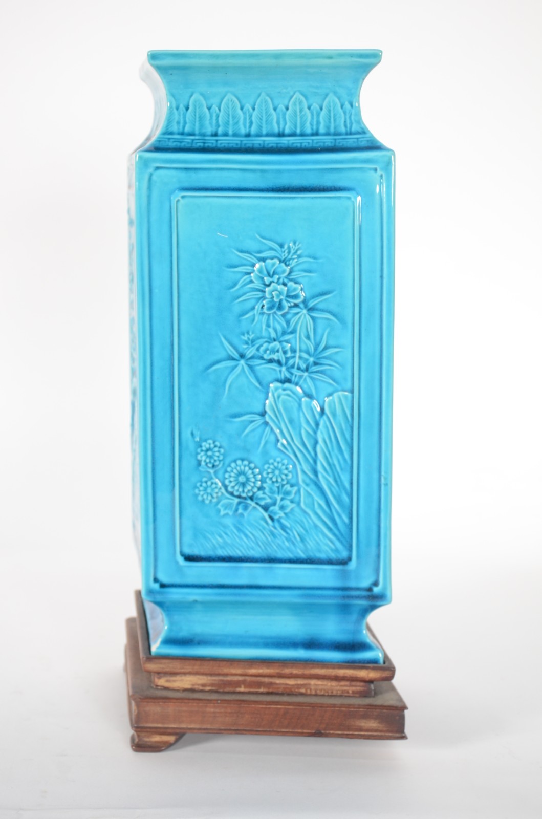 Vaso oriental feitio "losango" de porcelana azul turquesa decorado... - foto 3 de 6