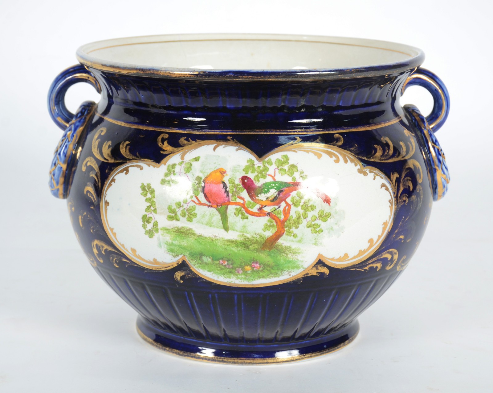 Cachepot de faiança inglesa Crescent & Sons na cor azul cobalto com... - foto 1 de 9