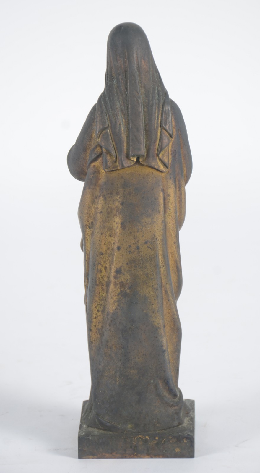 Escultura de bronze e marfim representando jovem com manto em oração. - foto 3 de 5