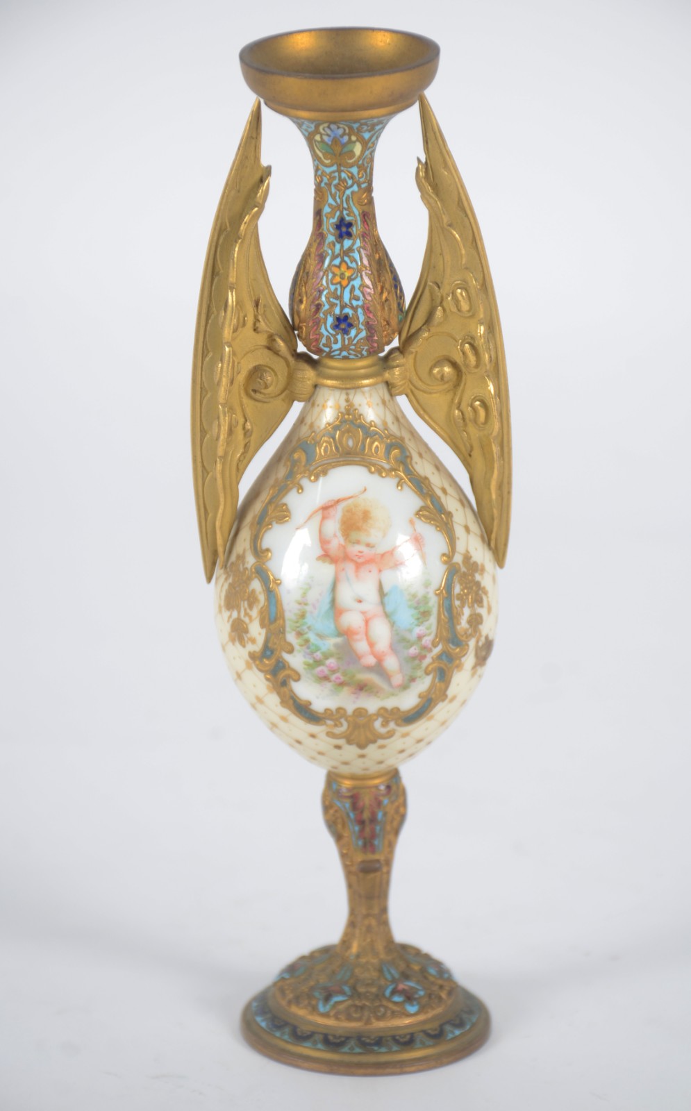 Pequena ânfora de porcelana decorada com figura de "pucci" em... - foto 1 de 7
