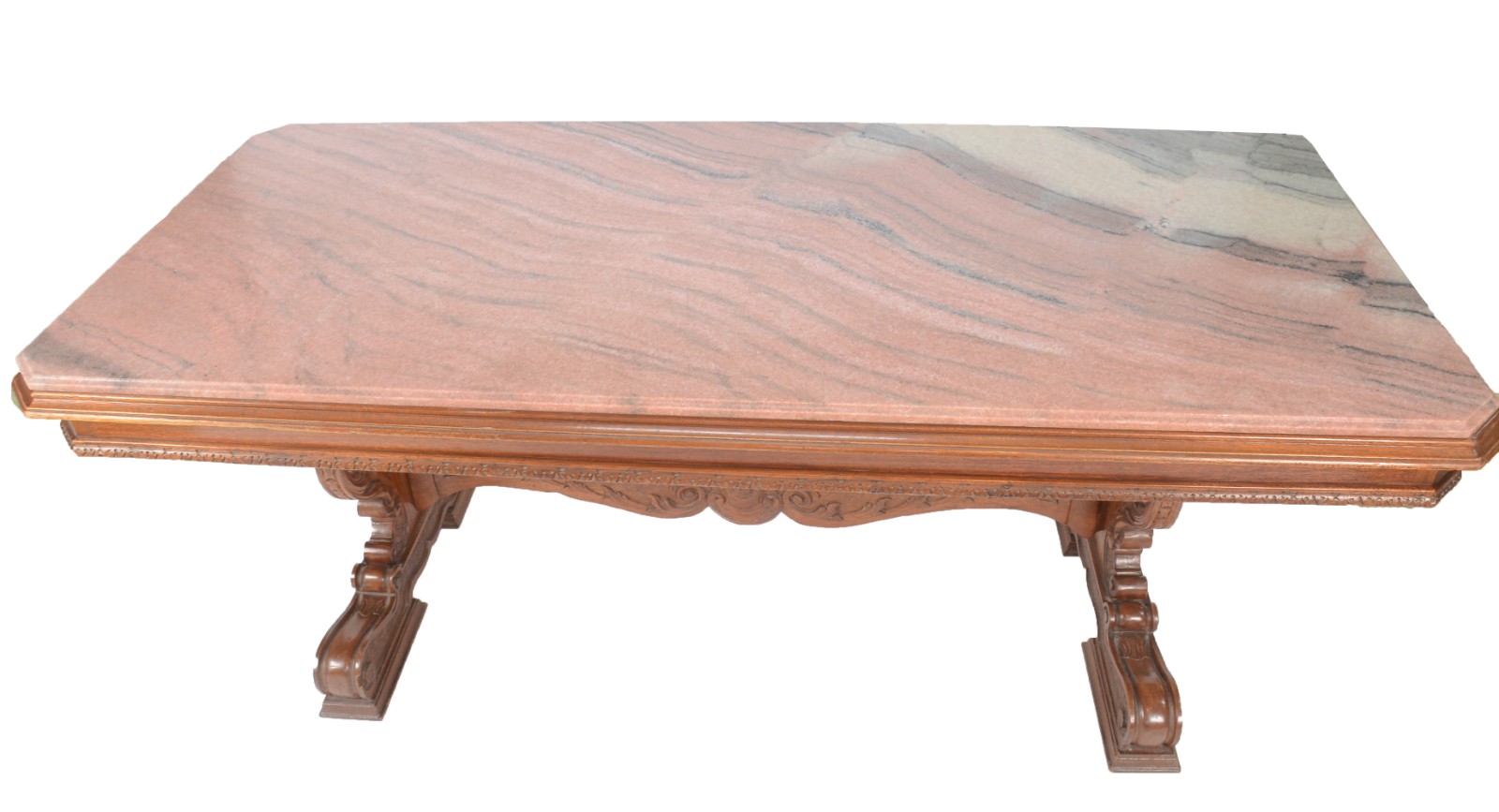 Mesa de jantar de madeira nobre, pernas entalhadas ligadas por trave... - foto 4 de 11
