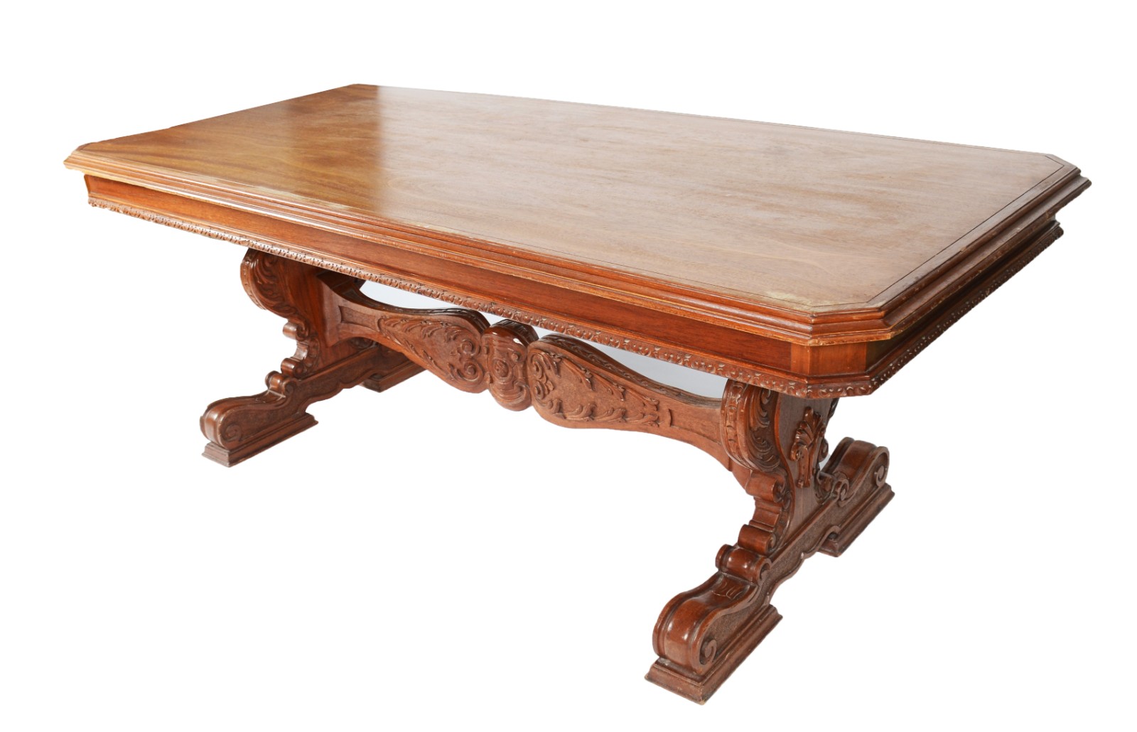 Mesa de jantar de madeira nobre, pernas entalhadas ligadas por trave... - foto 5 de 11