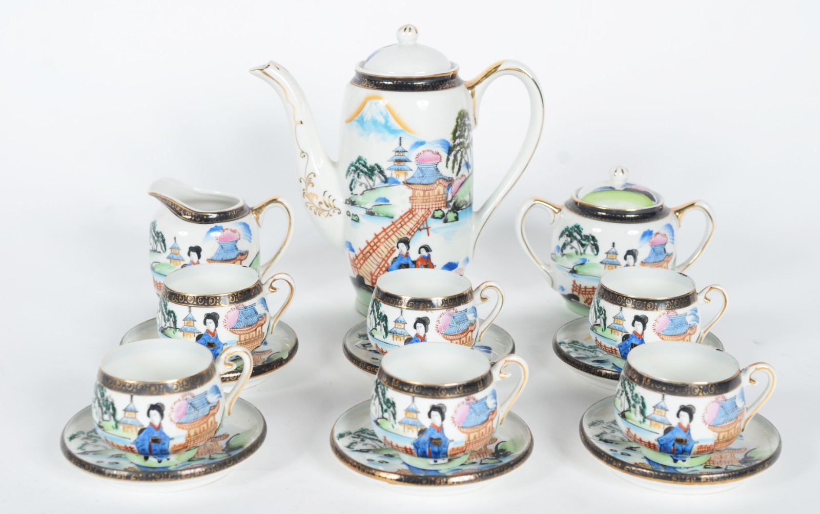 Serviço para chá de porcelana japonesa casca de ovo, decorado com... - foto 1 de 9